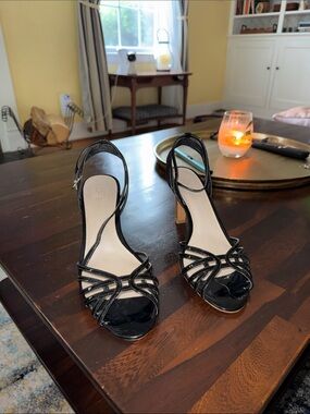LOFT Black Strappy Patent Heel Sandals